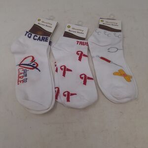 EMI Nursing Novelty White Graphic Socks 3 Pack Gift Healthcare Professionals